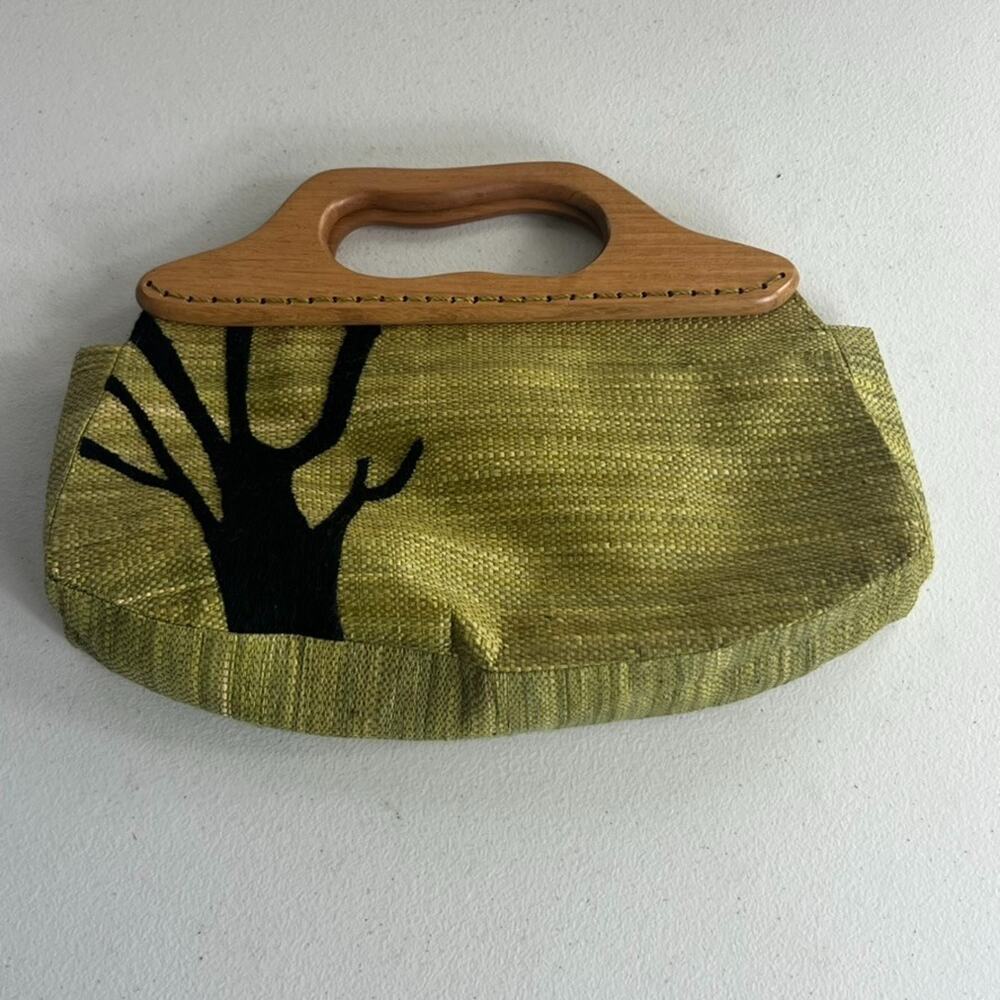 Mad Imports Handmade Clutch 10" Isadora Green Raffia Cotton Tree Silhouette